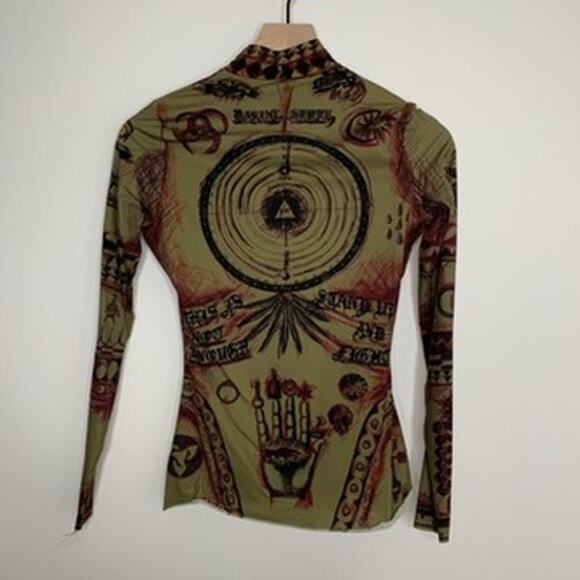 Marine Serre Green Geotic Tattoo Turtleneck Longsleeve Top Womens Medium - Picture 3 of 12